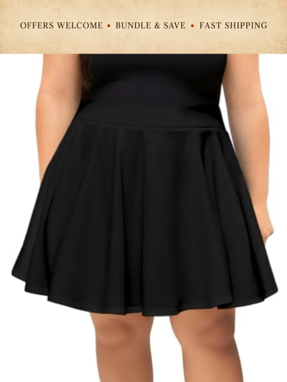 Plus Size Mini Skater Skirt High Waisted Flared Stretchy A-Line Skirt